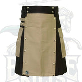 Classic Black Utility Kilt with Khaki Apron and Pockets – Premium Hybrid Scottish-Inspired Wear